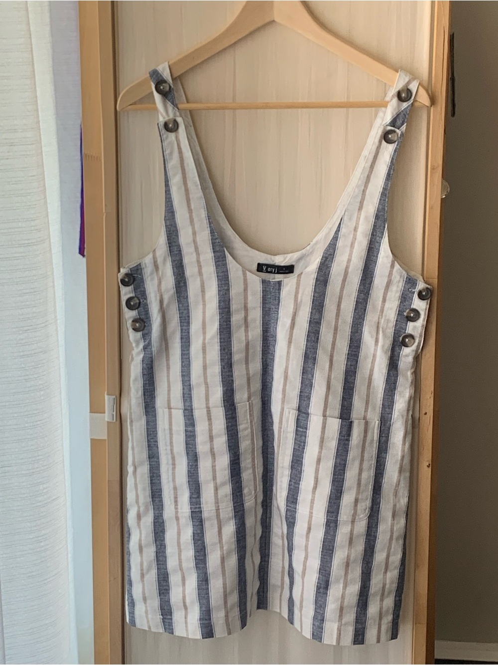 Very J Striped Overall Mini Dress or Top Cottagecore Small